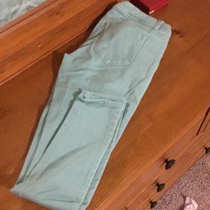 Mint green skinny jeans